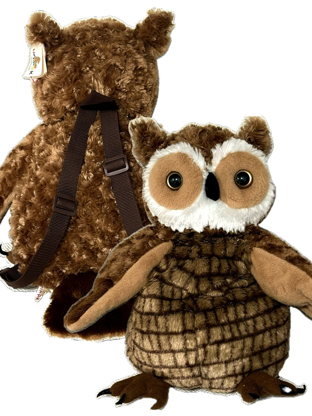 NWT Unipak Stuffed Animal Owl Back Pack Soft Brown Plush Kids Toddler Zipper Bag